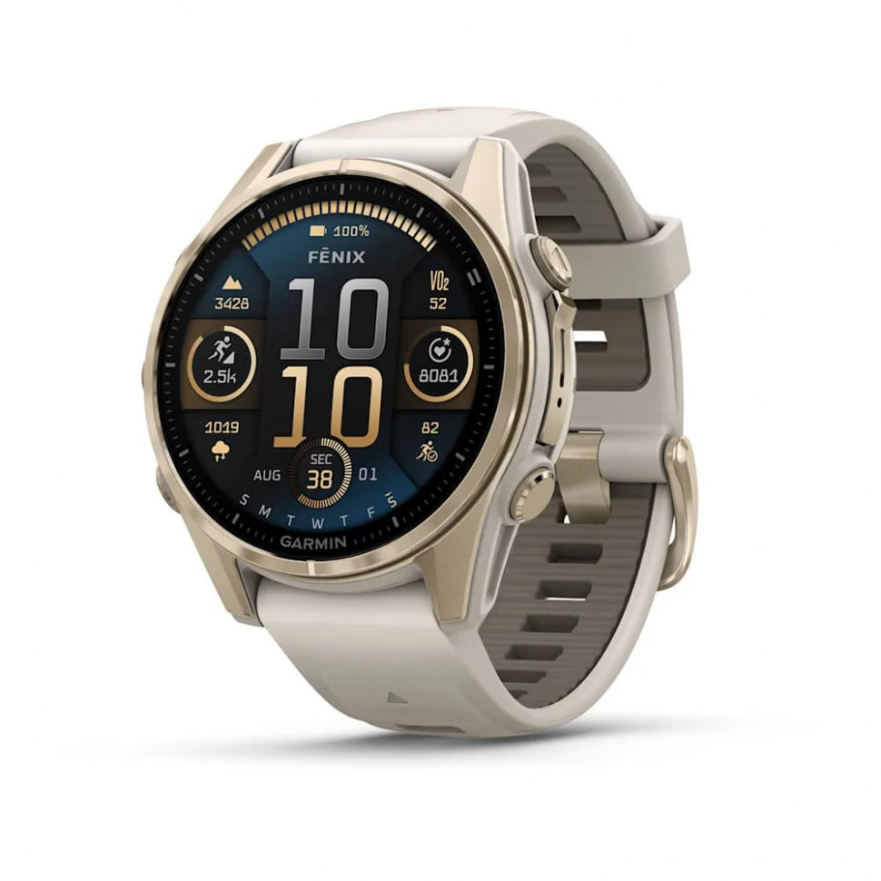 Умные часы Garmin Fenix 8 43mm AMOLED Sapphire Soft Gold with Fog Gray/Dark Sandstone Silicone Band (010-02903-10)