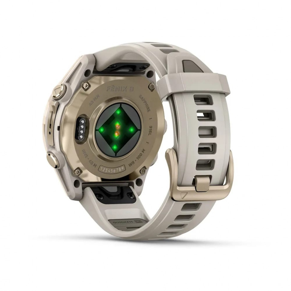 Умные часы Garmin Fenix 8 43mm AMOLED Sapphire Soft Gold with Fog Gray/Dark Sandstone Silicone Band (010-02903-10)