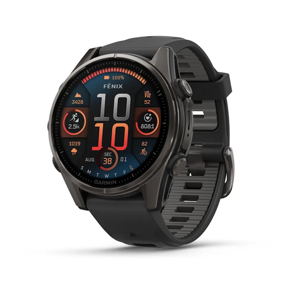 Умные часы Garmin Fenix 8 43mm AMOLED Sapphire Carbon Gray DLC Titanium with Black/Pebble Gray Silicone Band (010-02903-21)