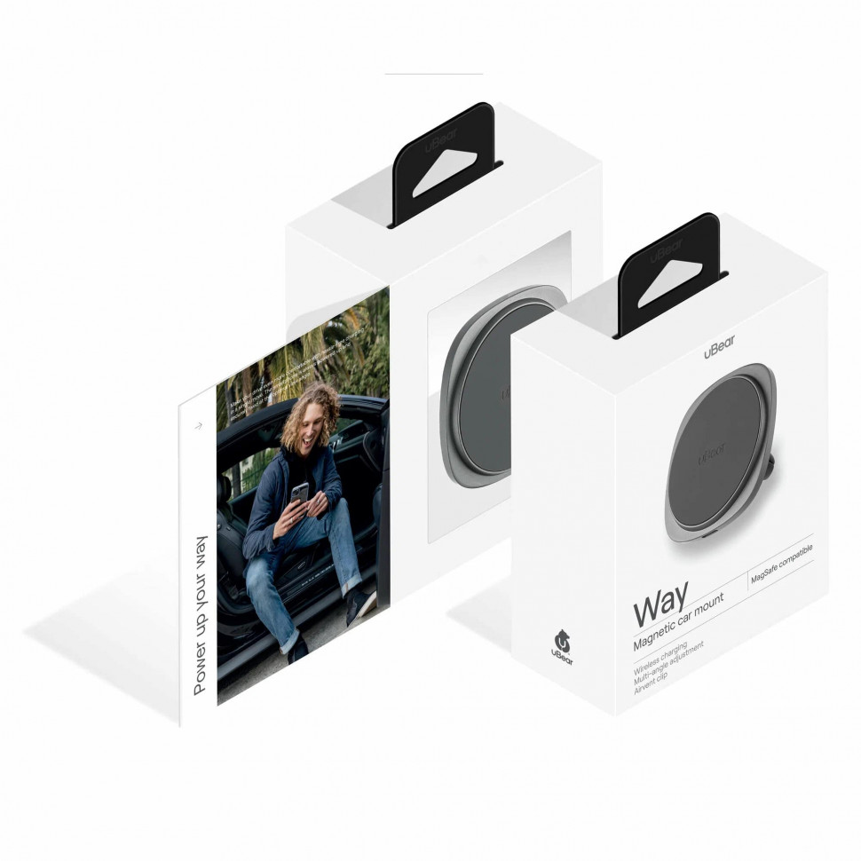Автомобильный держатель с беспроводной зарядкой uBear Way Magnetic car mount Qi2 Черный
