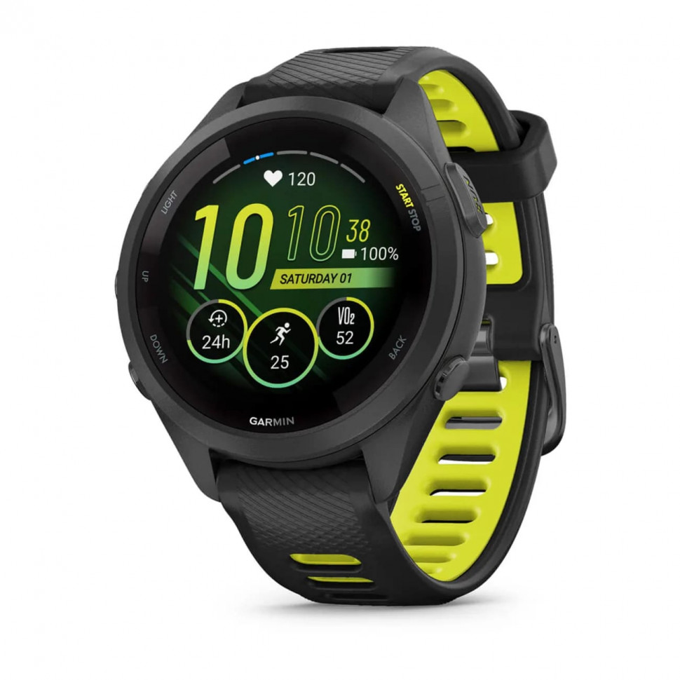 Умные часы Garmin Forerunner 265s 42mm Black Bezel and Case with Black/Amp Yellow Silicone Band (010-02810-03)