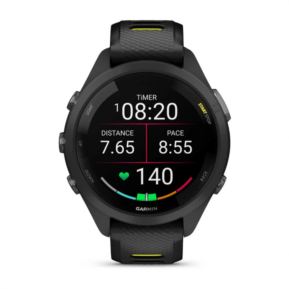Умные часы Garmin Forerunner 265s 42mm Black Bezel and Case with Black/Amp Yellow Silicone Band (010-02810-03)