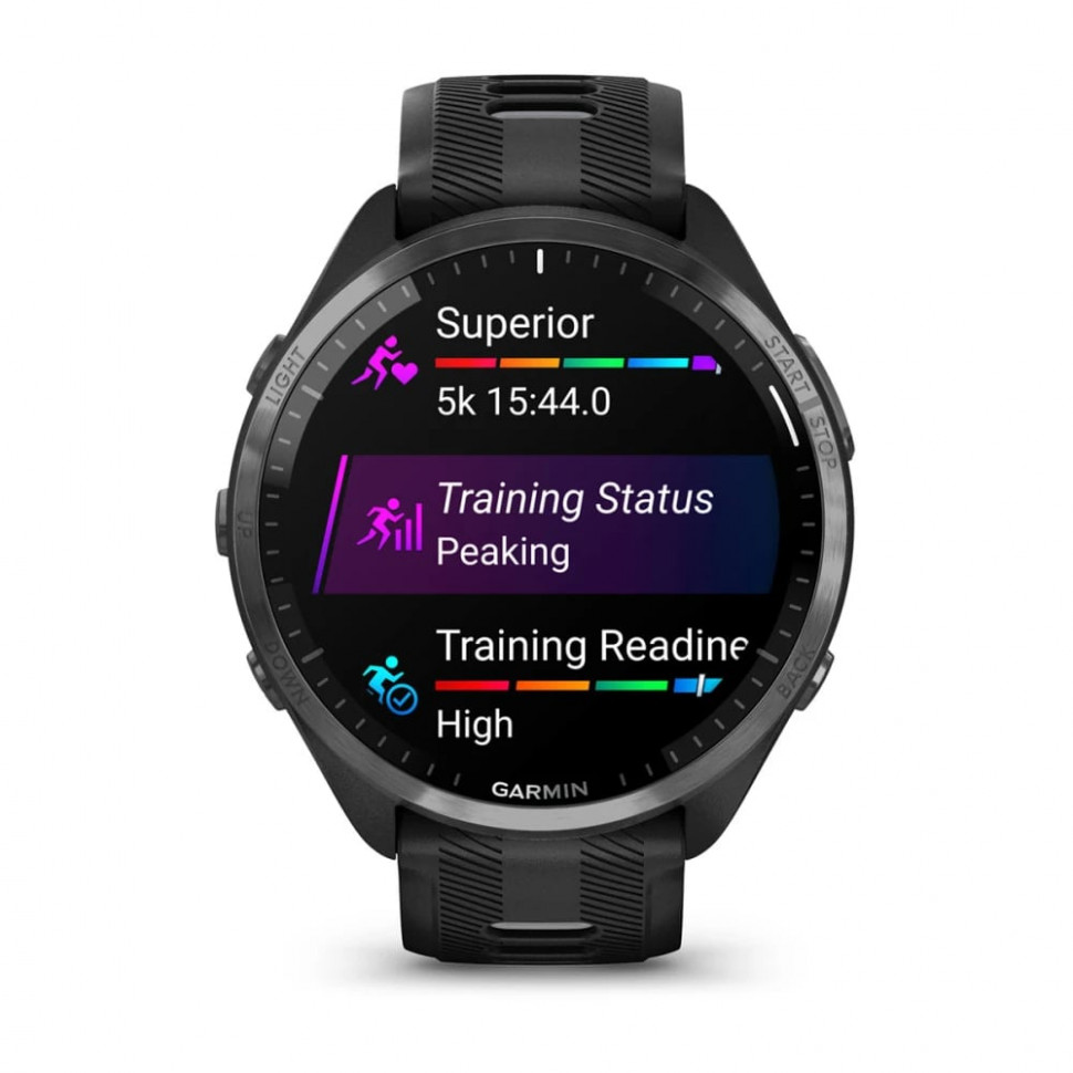 Умные часы Garmin Forerunner 965 Carbon Gray DLC Titanium Bezel with Black Case and Black/Powder Gray Silicone Band (010-02809-10)