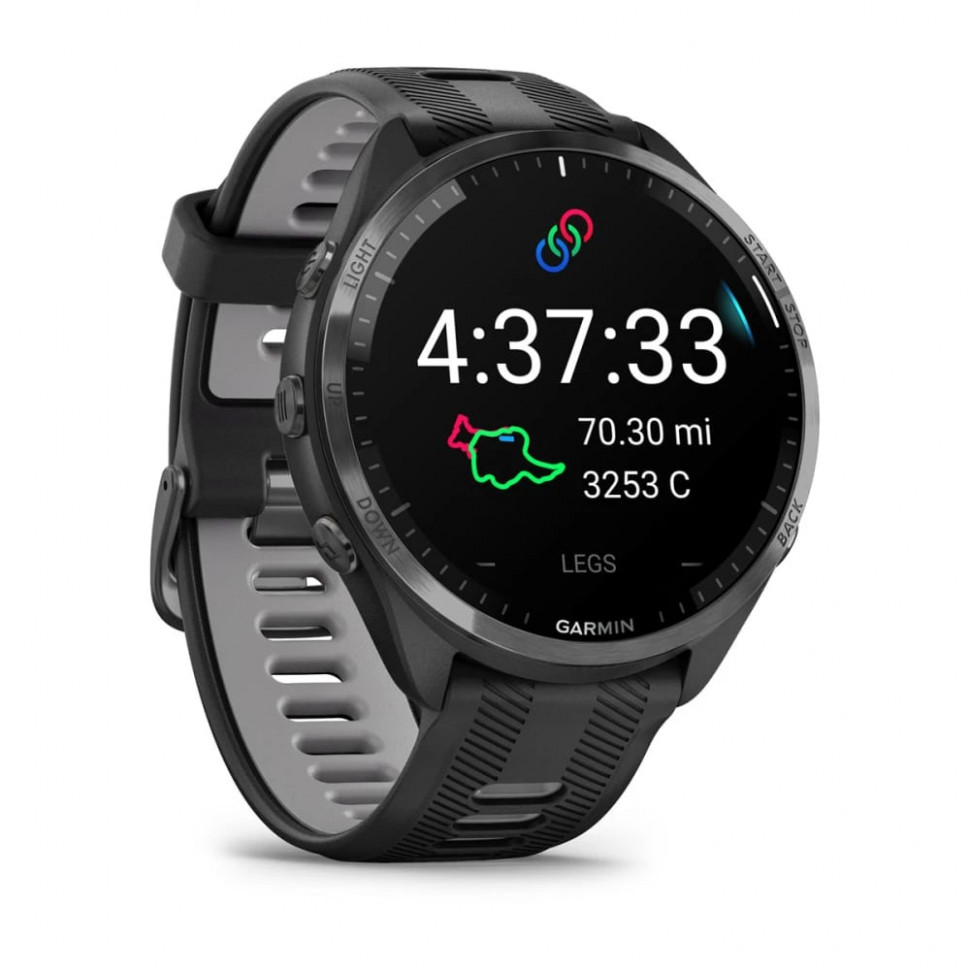 Умные часы Garmin Forerunner 965 Carbon Gray DLC Titanium Bezel with Black Case and Black/Powder Gray Silicone Band (010-02809-10)