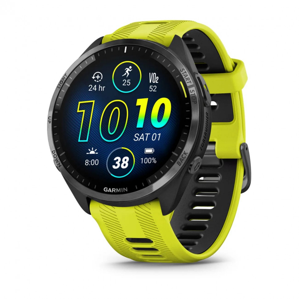 Умные часы Garmin Forerunner 965 Carbon Gray DLC Titanium Bezel with Black Case and Amp Yellow/Black Silicone Band (010-02809-12)
