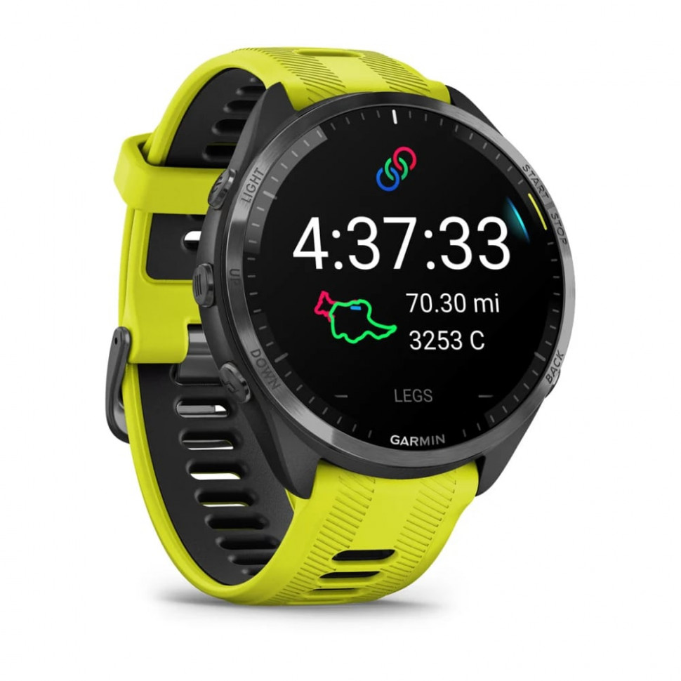 Умные часы Garmin Forerunner 965 Carbon Gray DLC Titanium Bezel with Black Case and Amp Yellow/Black Silicone Band (010-02809-12)