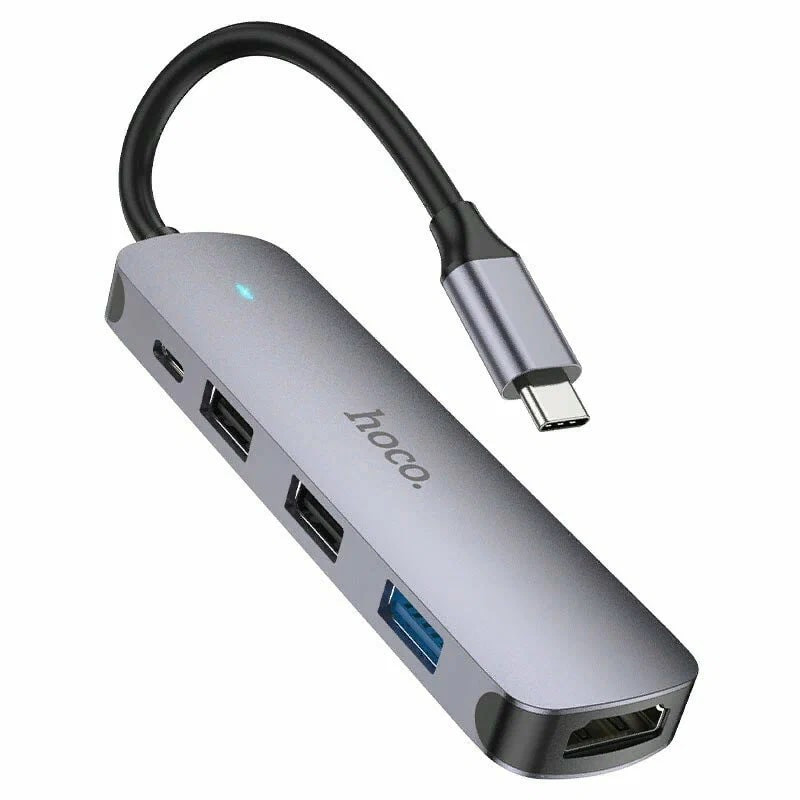 Стыковочная станция HOCO HB27 Type-C на 2xUSB 2.0, 1 USB 3.0, Type-C, HDMI Серый