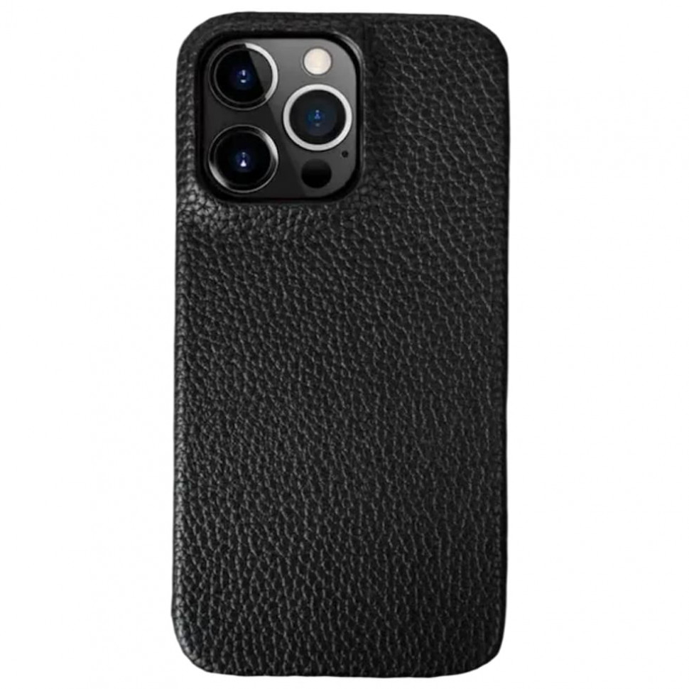 Чехол защитный кожаный с тиснением для iPhone 16 Pro Черный