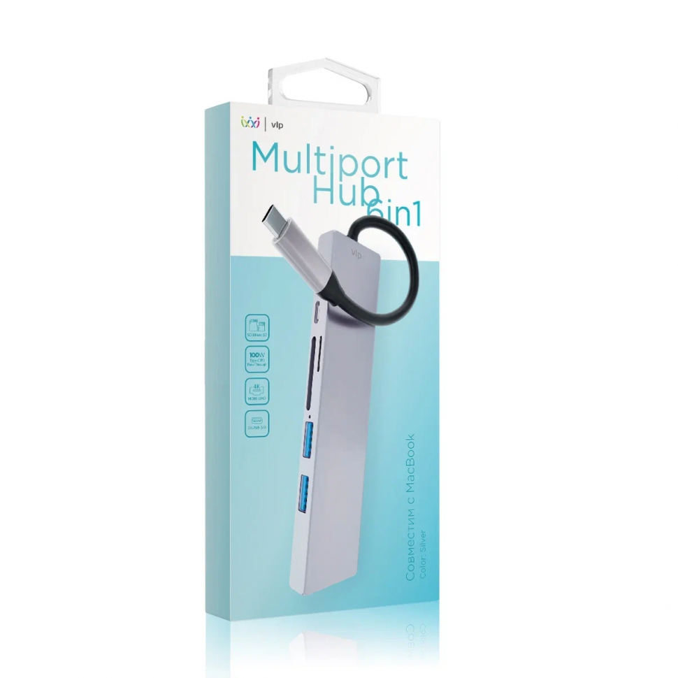 Стыковочная станция VLP USB-C Multiport Hub 6 в 1 Серебро