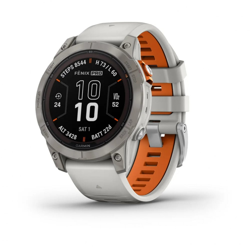 Умные часы Garmin Fenix 7 Pro 47mm SOLAR Sapphire Titanium with Fog Gray/Ember Orange Band (010-02777-21)