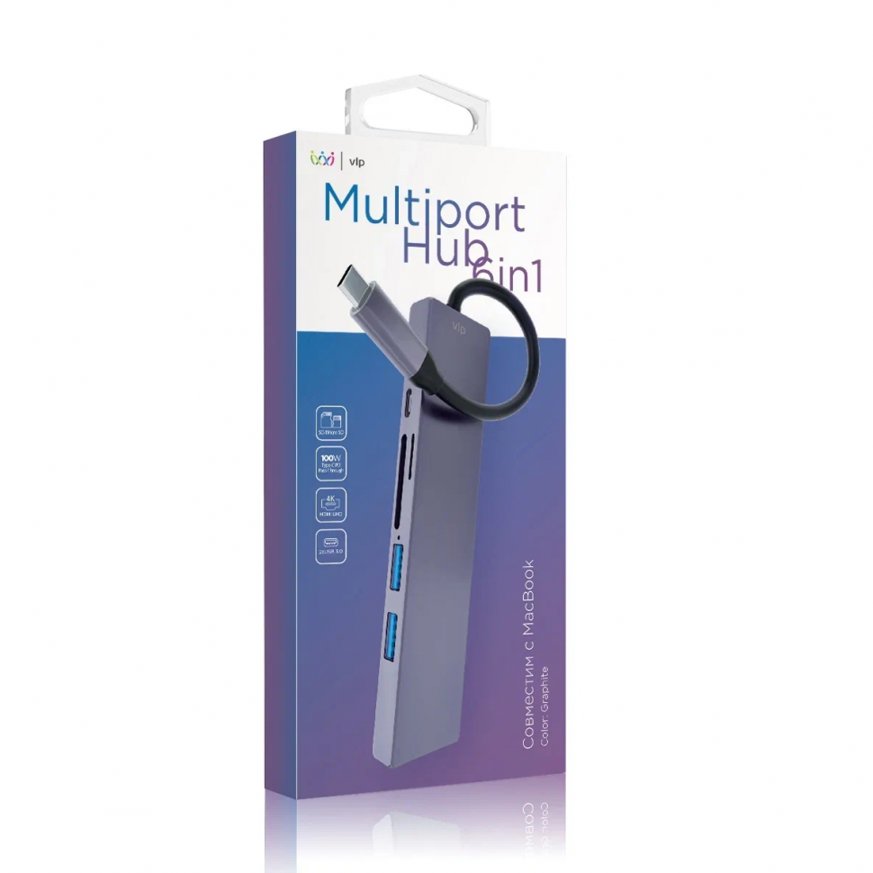 Стыковочная станция VLP USB-C Multiport Hub 6 в 1 Графит