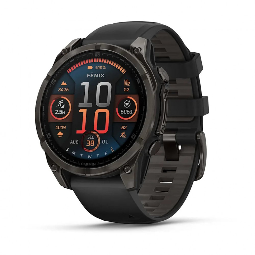 Умные часы Garmin Fenix 8 47mm AMOLED Sapphire Carbon Gray DLC Titanium with Black/Pebble Gray Silicone Band (010-02904-29)