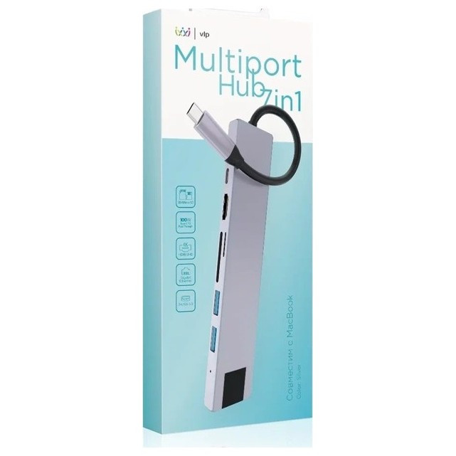 Стыковочная станция VLP USB-C Multiport Hub 7 в 1 Серебро