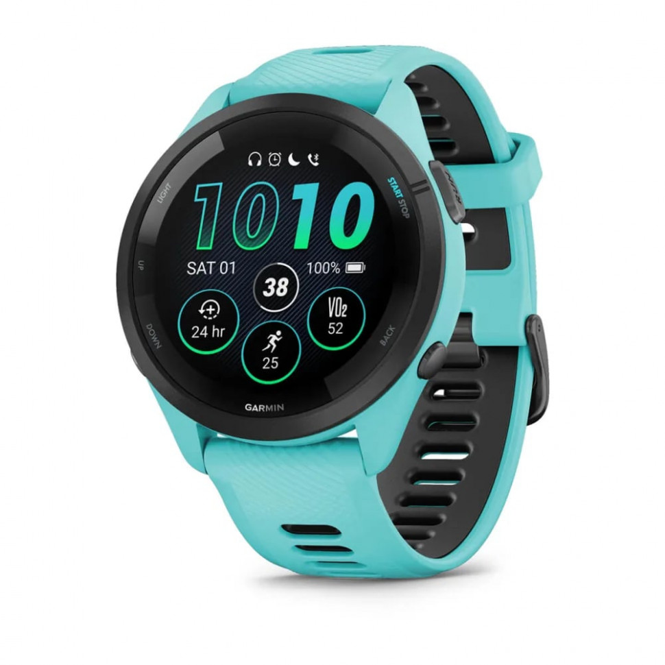 Умные часы Garmin Forerunner 265 46mm Black Bezel with Aqua Case and Aqua/Black Silicone Band (010-02810-12)