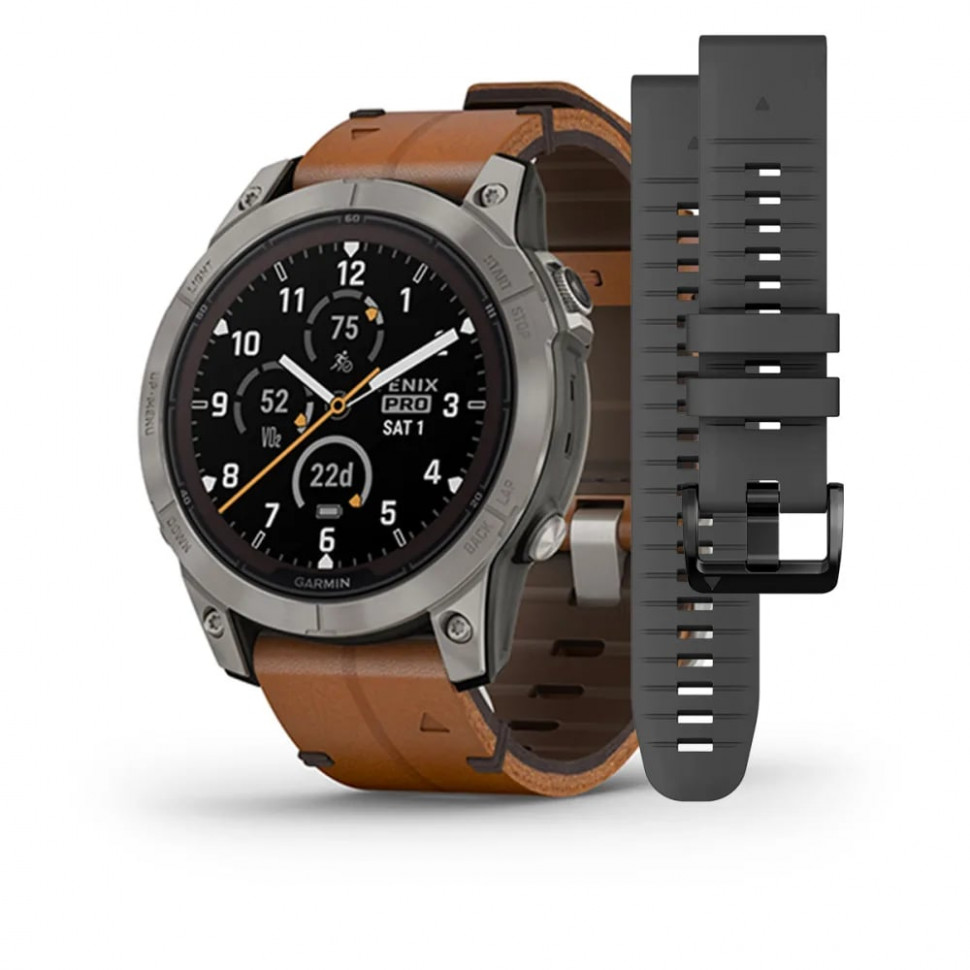 Умные часы Garmin Fenix 7 Pro 47mm SOLAR Sapphire Titanium with Chestnut Leather Band (010-02777-30)