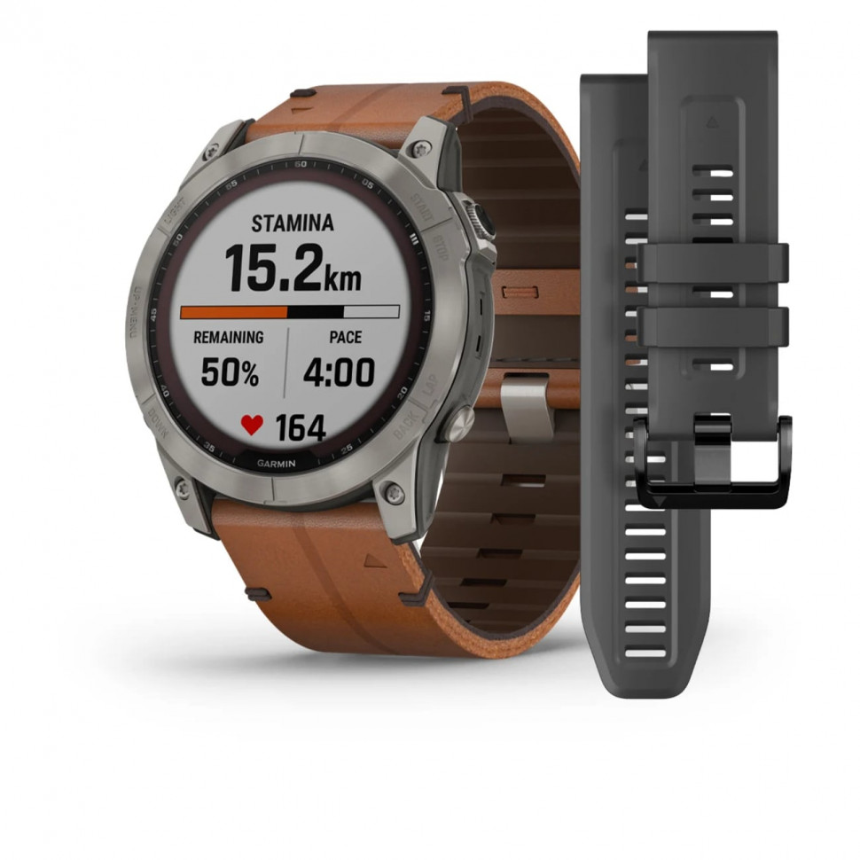 Умные часы Garmin Fenix 7X 51mm SOLAR Sapphire Titanium with Chestnut Leather Band (010-02541-19)
