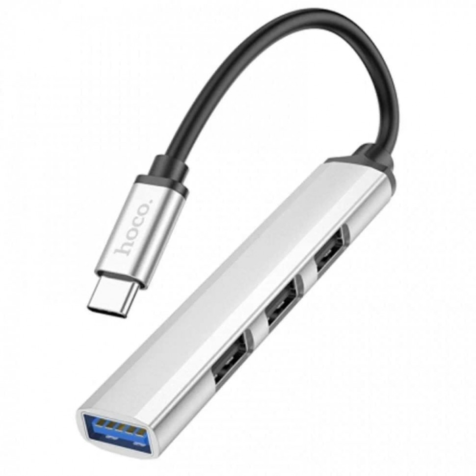Стыковочная станция HOCO HB26 Type-C на 3xUSB 2.0, 1 USB 3.0 Серебро