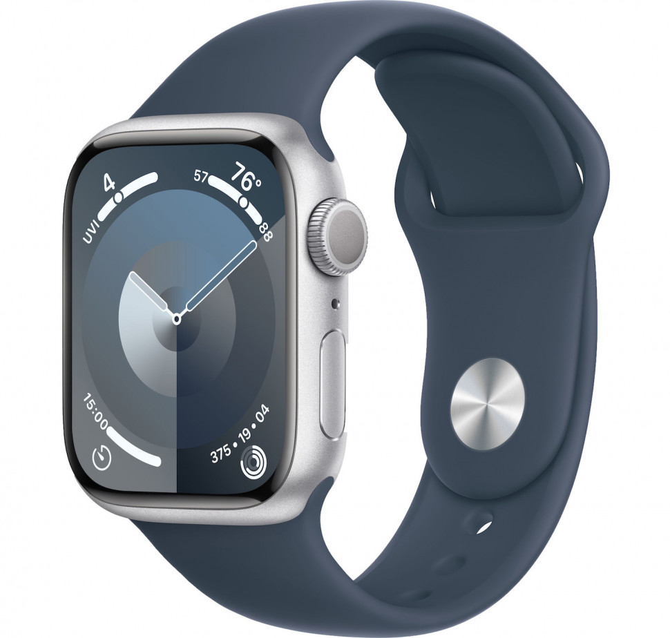 Умные часы Apple Watch Series 9 41mm Silver Aluminum Case with Storm Blue Sport Band (M/L)