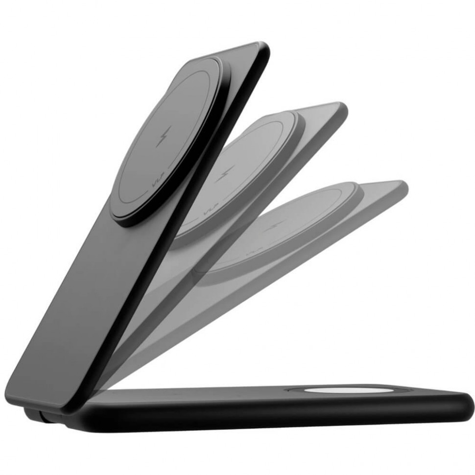 Беспроводное зарядное устройство VLP Alum Power Pro for Apple 3 в 1 Qi2 Черный титан