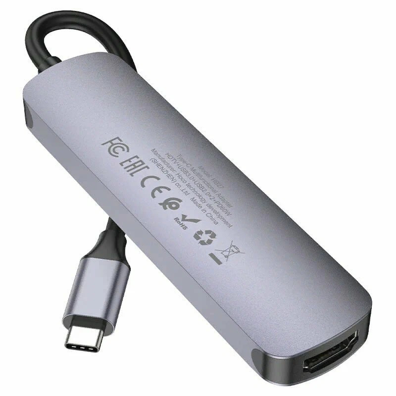 Стыковочная станция HOCO HB28 Type-C на HDMI, USB 3.0, USB 2.0, SD, TF, PD Серый