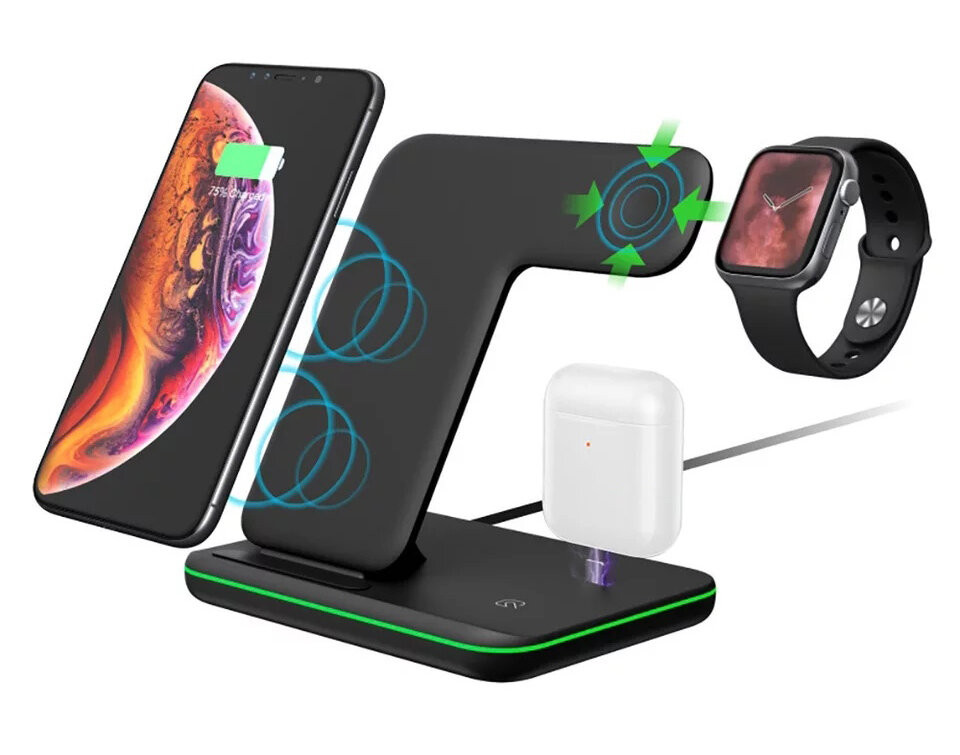 Беспроводное зарядное устройство Wireless Charger 3 в 1 Черный