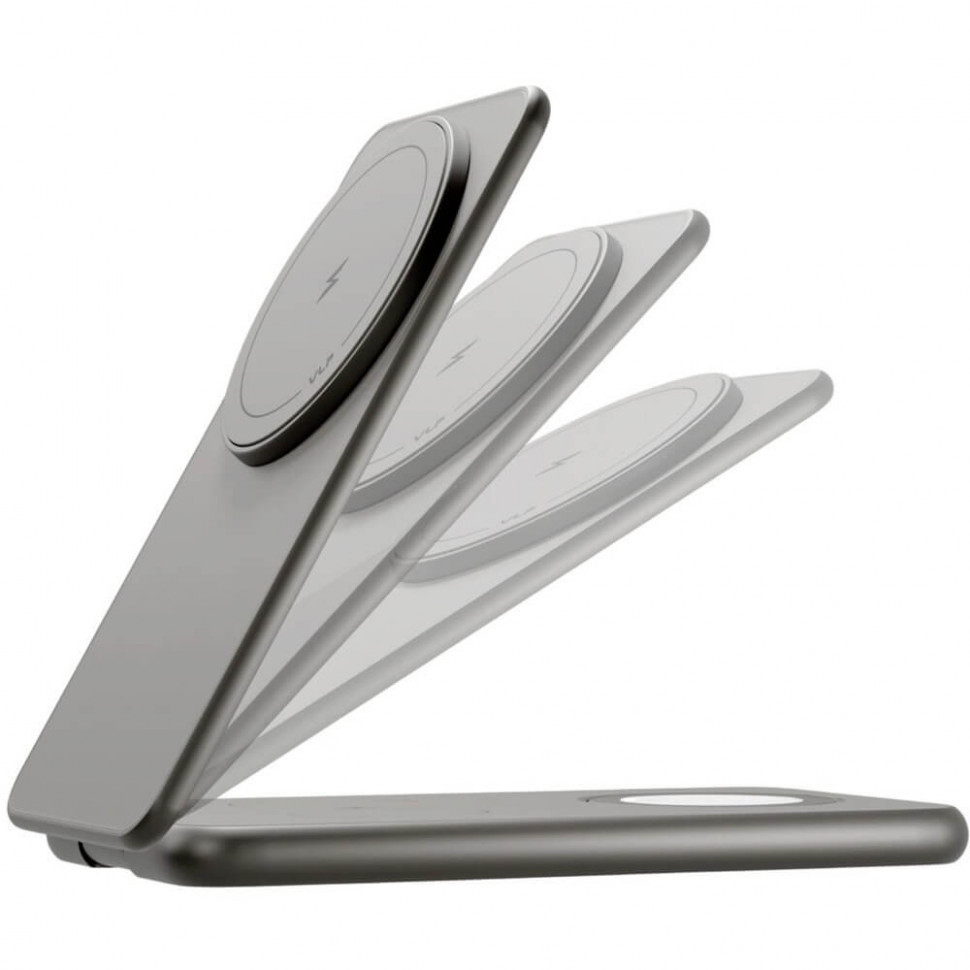 Беспроводное зарядное устройство VLP Alum Power Pro for Apple 3 в 1 Qi2 Натуральный титан