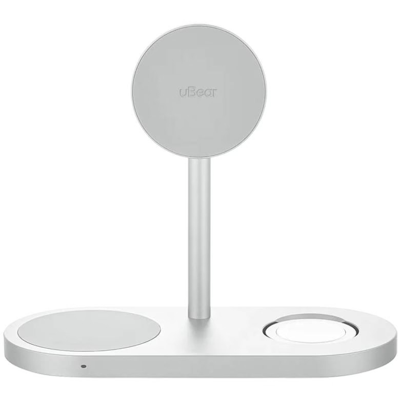 Беспроводное зарядное устройство uBear Stage Ultra 3 в 1 MagSafe Серебро