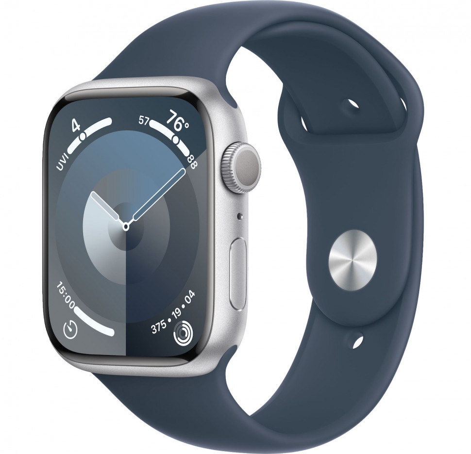 Умные часы Apple Watch Series 9 45mm Silver Aluminum Case with Storm Blue Sport Band (S/M)