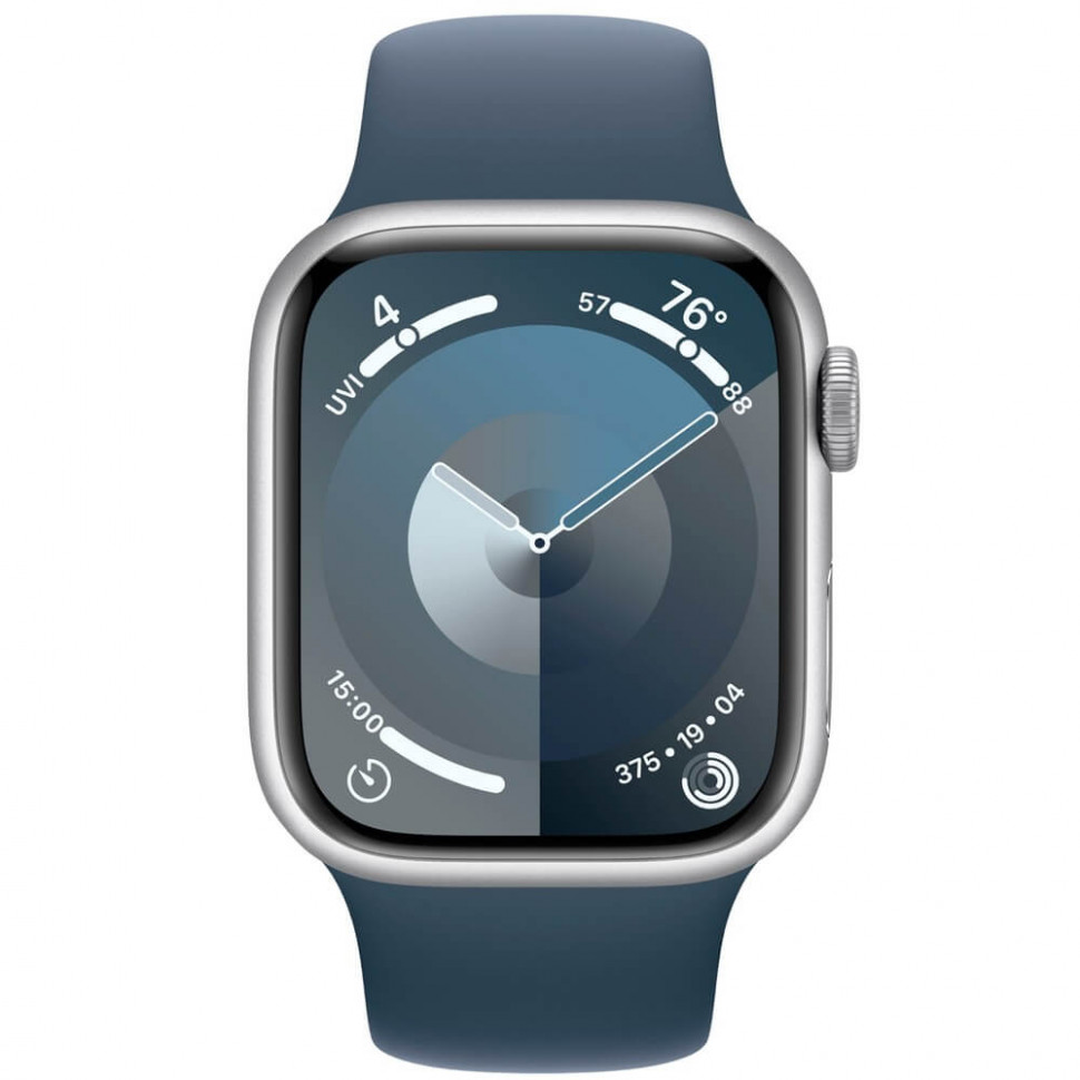 Умные часы Apple Watch Series 9 45mm Silver Aluminum Case with Storm Blue Sport Band (M/L)
