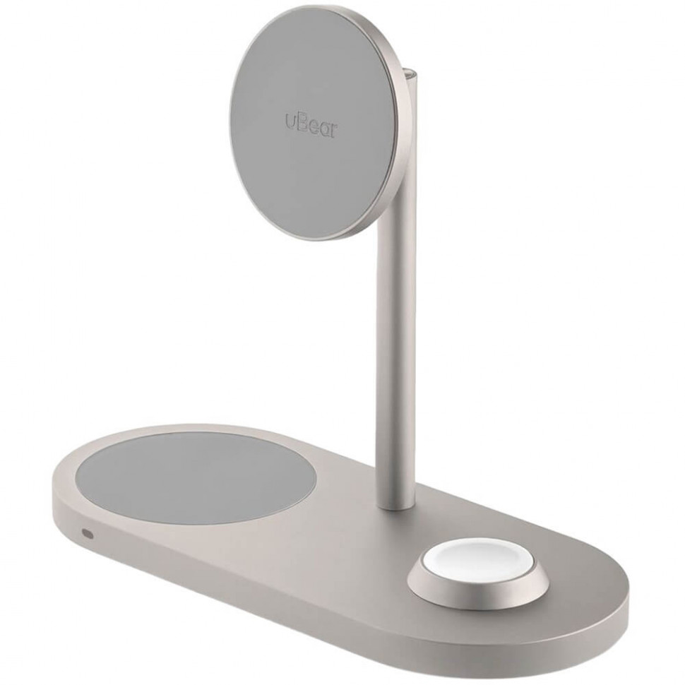 Беспроводное зарядное устройство uBear Stage Pro 3 в 1 MagSafe Титан
