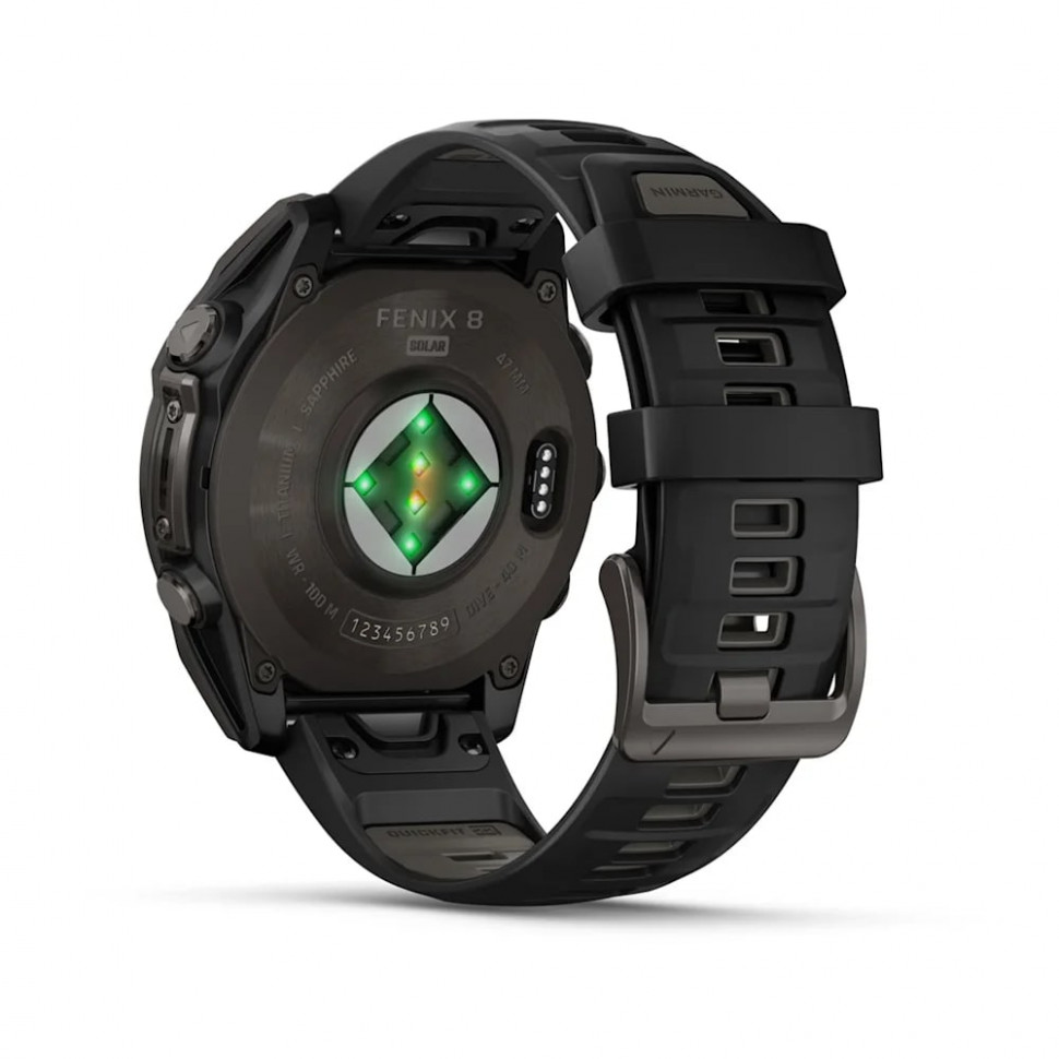 Умные часы Garmin Fenix 8 47mm SOLAR Sapphire Carbon Gray DLC Titanium with Black/Pebble Gray Silicone Band (010-02906-10)